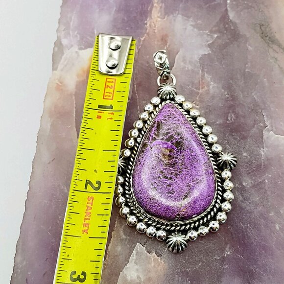 Large Variscite in Purpurite Sterling Silver Pendant Southwest Native Boho Style - Picture 3 of 6